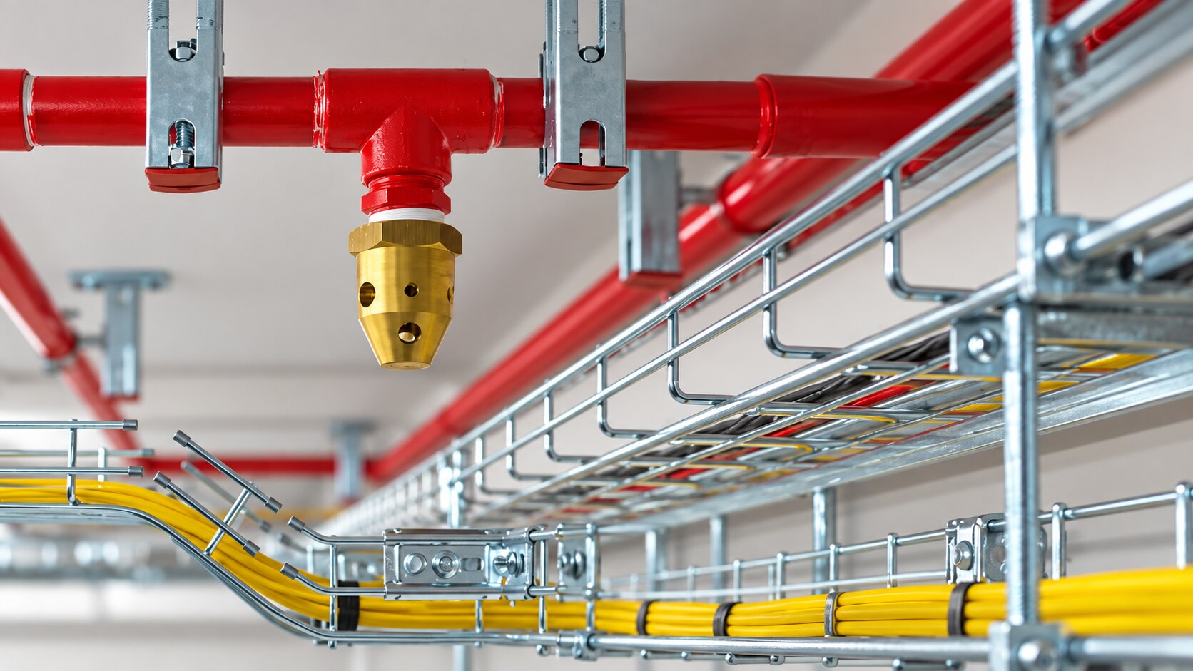 Building-services installation work in a commercial interior