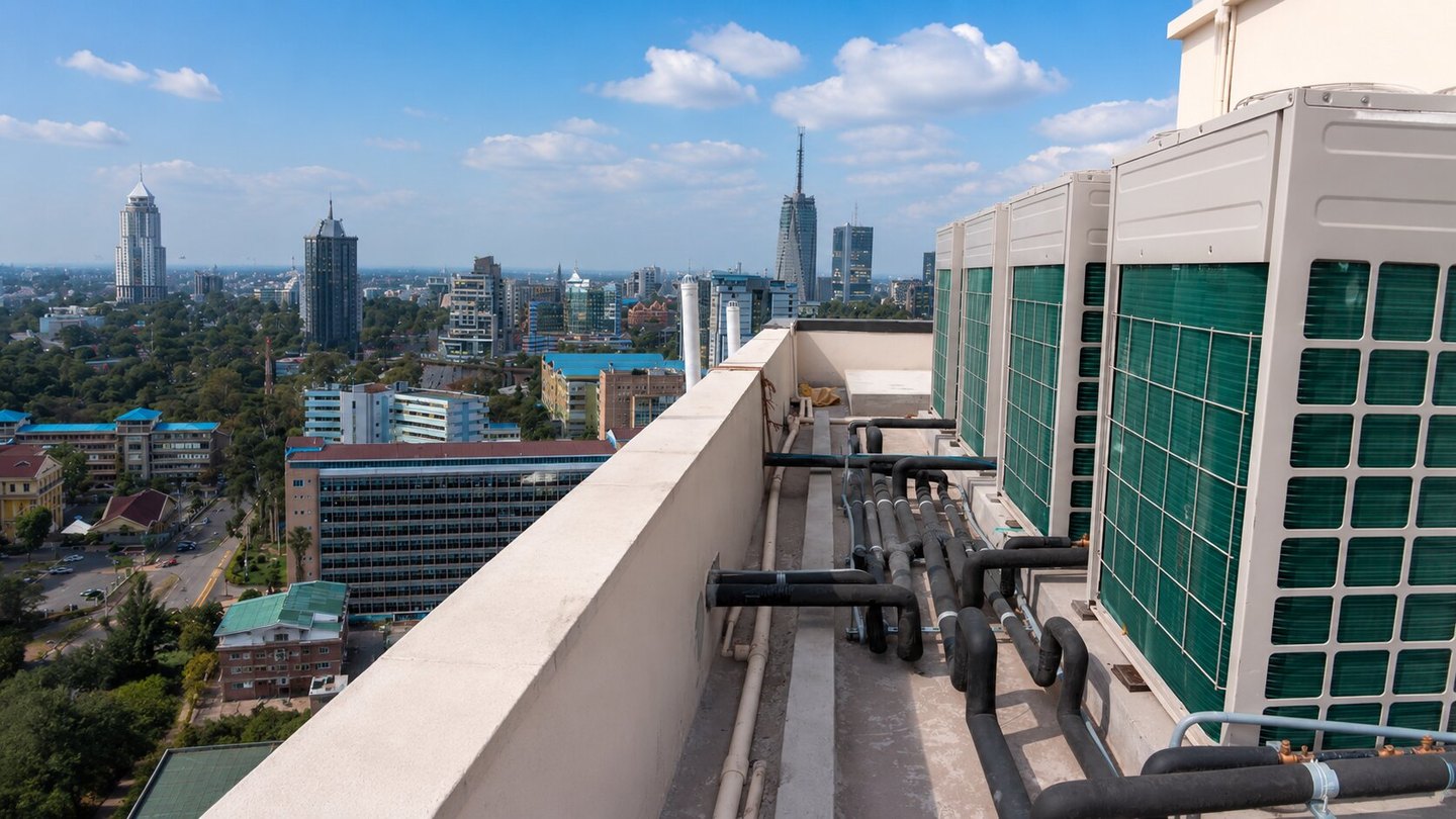 Commercial building-services equipment and rooftop mechanical installation